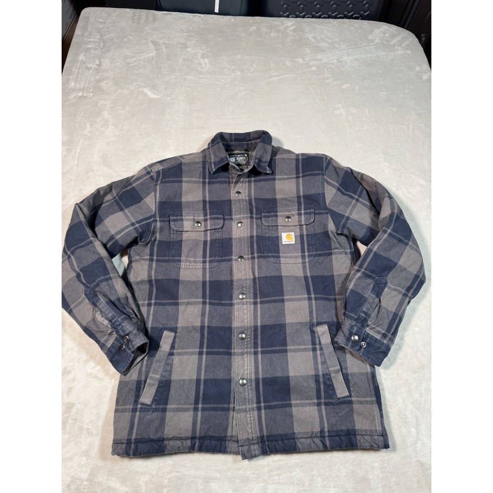 Carhartt Heavyweight Sherpa Flannel Shirt Size Large Blue Gray Lumberjack